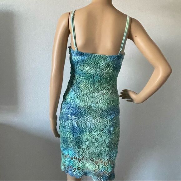 Jack. Tie Dyed Crochet Mini Dress Blue Green White Size 4 - Picture 6 of 14